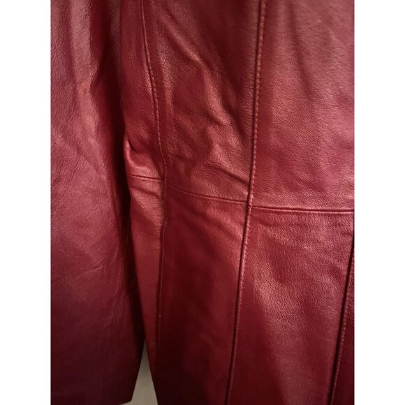 Worthington Womens Large Red 100% Leather Jacket Lined Button Up - Picture 10 of 16
